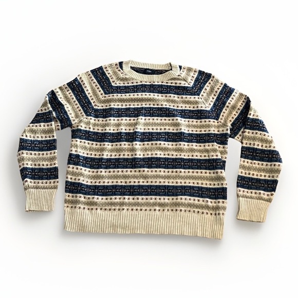 J.CREW Other - J Crew Men's Striped Fair Isle Crew Neck Sweater Size XL  Beige Blue
